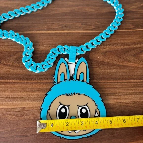 Labubu Monster 3D Printed Chain Necklace – Blue | Designer - Picture 4 of 4